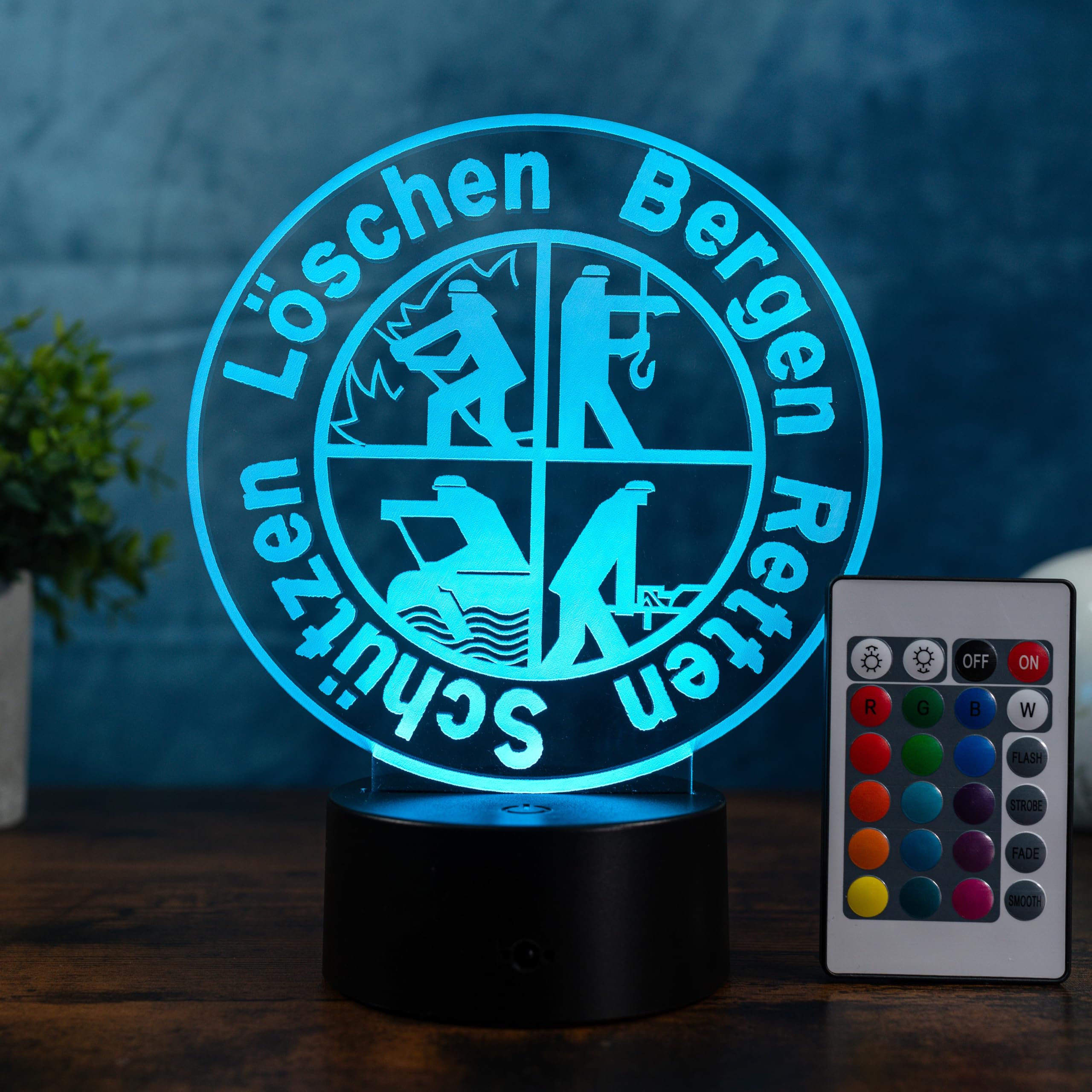 Optechvisual Feuerwehr LED Tischlampe – Geschenkidee für Feuerwehrmann & Feuerwehrfrau – Freiweillige Feuerwehr Geschenk, Kinder Nachtlicht, Wohnungsdekoration & Leselampe, 16 Farben dimmbar