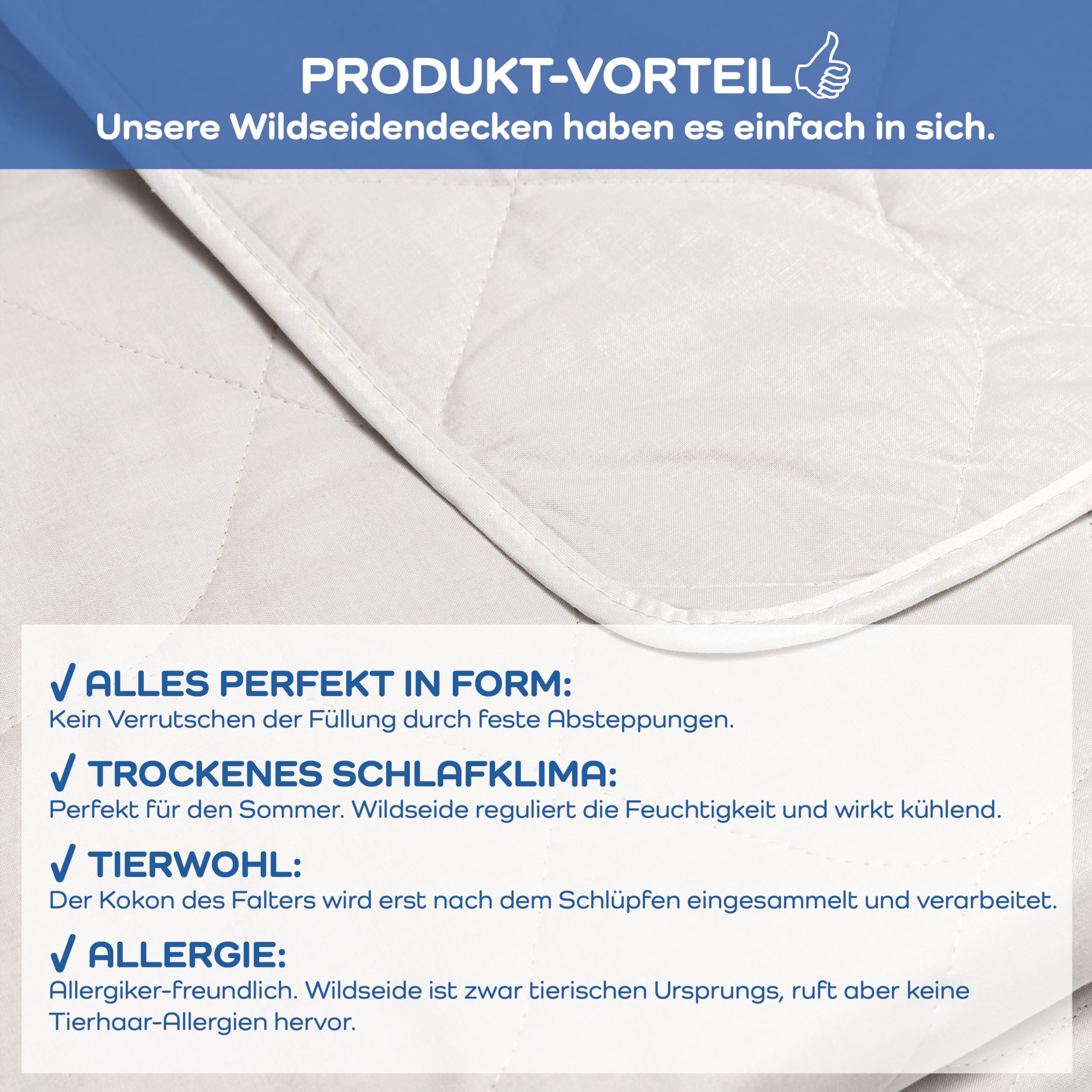 LINEA by böhmerwald - nature - Wildseide sommerleicht, 135x200, 100% Wildseide, Weiß, Allergiker geeignet, waschbar bis 40°C, in Deutschland produziert
