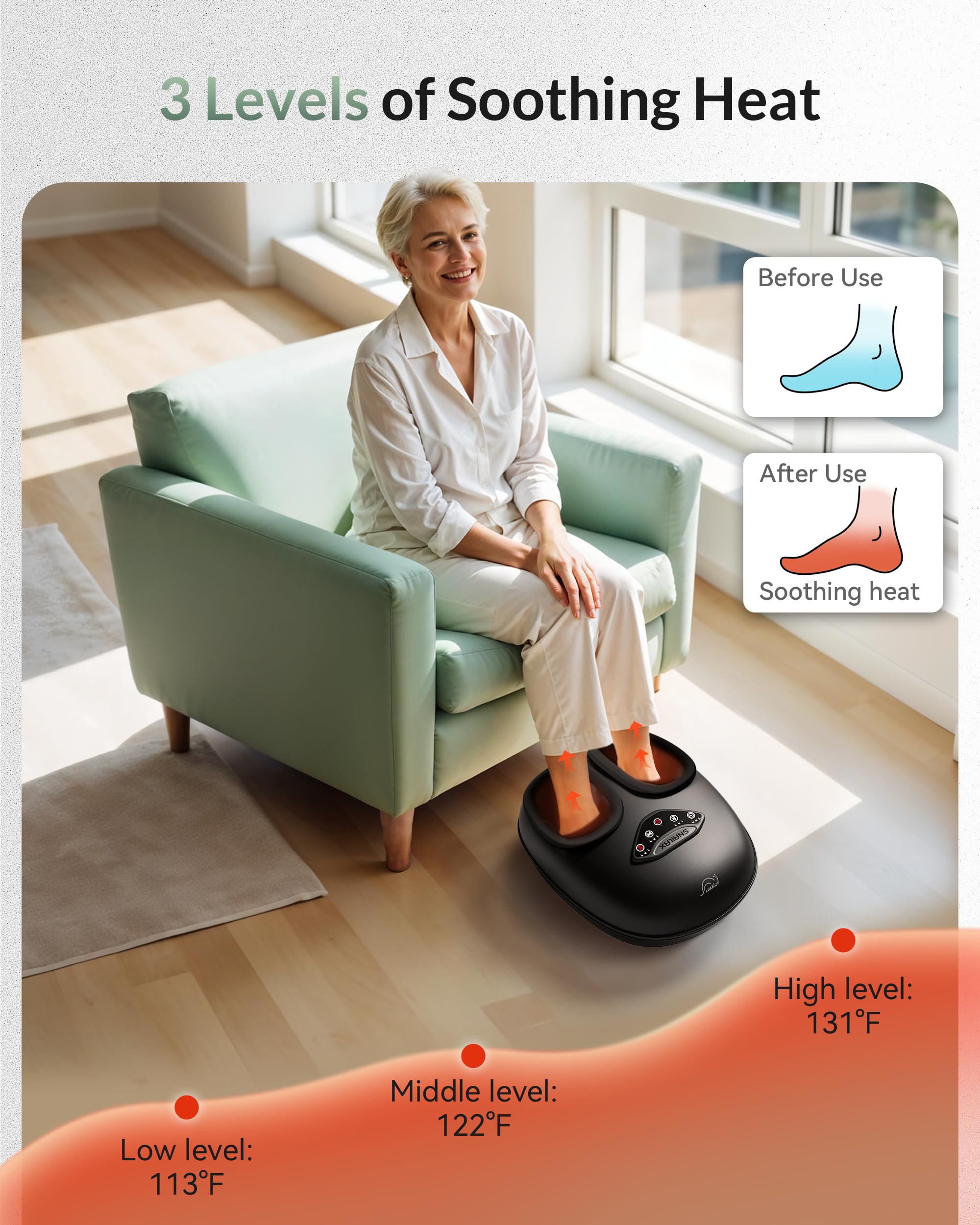 Snailax Fußreflexzonen Massagegerät mit Wärme, Elektrisches Shiatsu Fußmassagegerät mit Knetmassage & Luftkompression, Fußwärmer mit Timer, Wellness Geschenk für Frauen und Männer