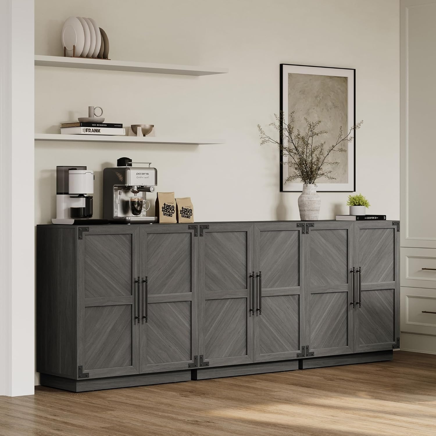 SICOTAS 92" Sideboard Buffet Cabinet with Storage – Extra Wide Farmhouse Credenza with Doors & Adjustable Shelves for Living Room, Entryway