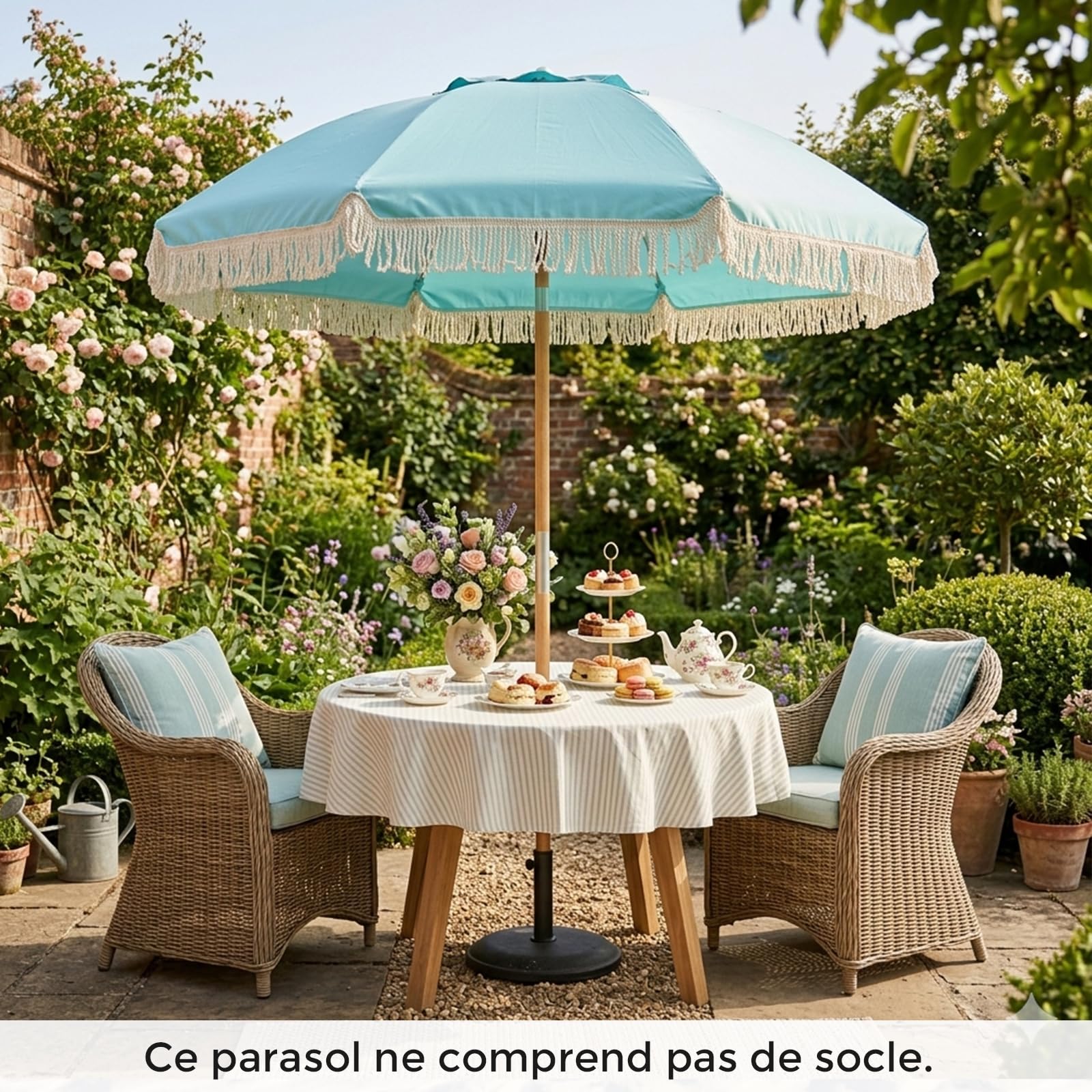 RELAX4LIFE Parasol de Plage Vintage à Franges Ø170cm Inclinable à 30°