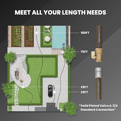 Miniatura 4 de Giraffe Tools Manguera de jardín híbrida de 75 pies x 58 pulgadas, accesorios macho y hembra con válvula de cierre, flexible, resistente, a prueba