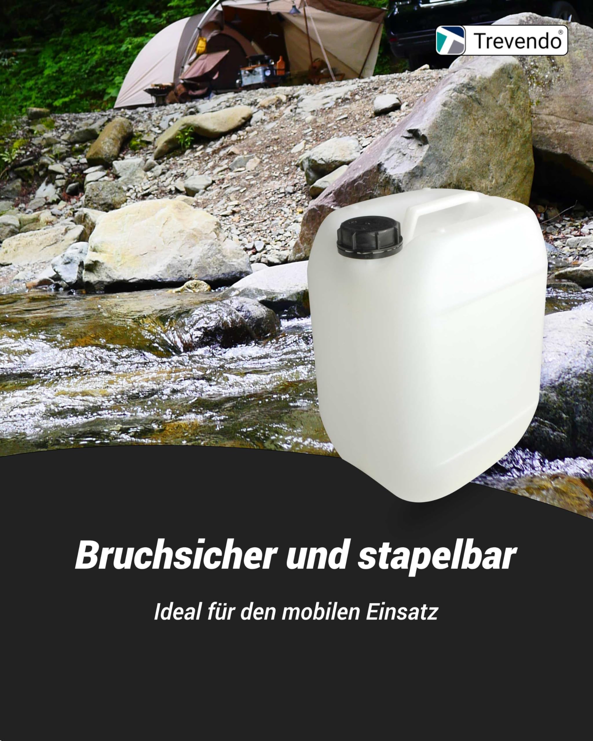 Trevendo 4er-Set Wasserkanister - Leerkanister - Kunststoffkanister - lebensmittelecht & BPA-frei - inkl. Auslaufhahn & Schraubverschluss & Beschriftungsetiketten