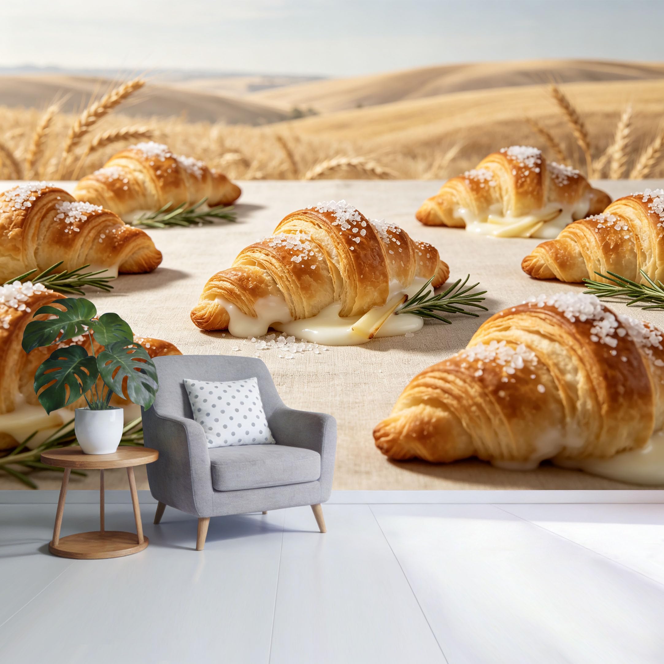 Custom Size Wall Mural Golden Wheat Field Croissant Pastry Landscape Rustic Farmhouse SelfAdhesive Wall Fabric Removable Wallpaper for Home Office Decor
