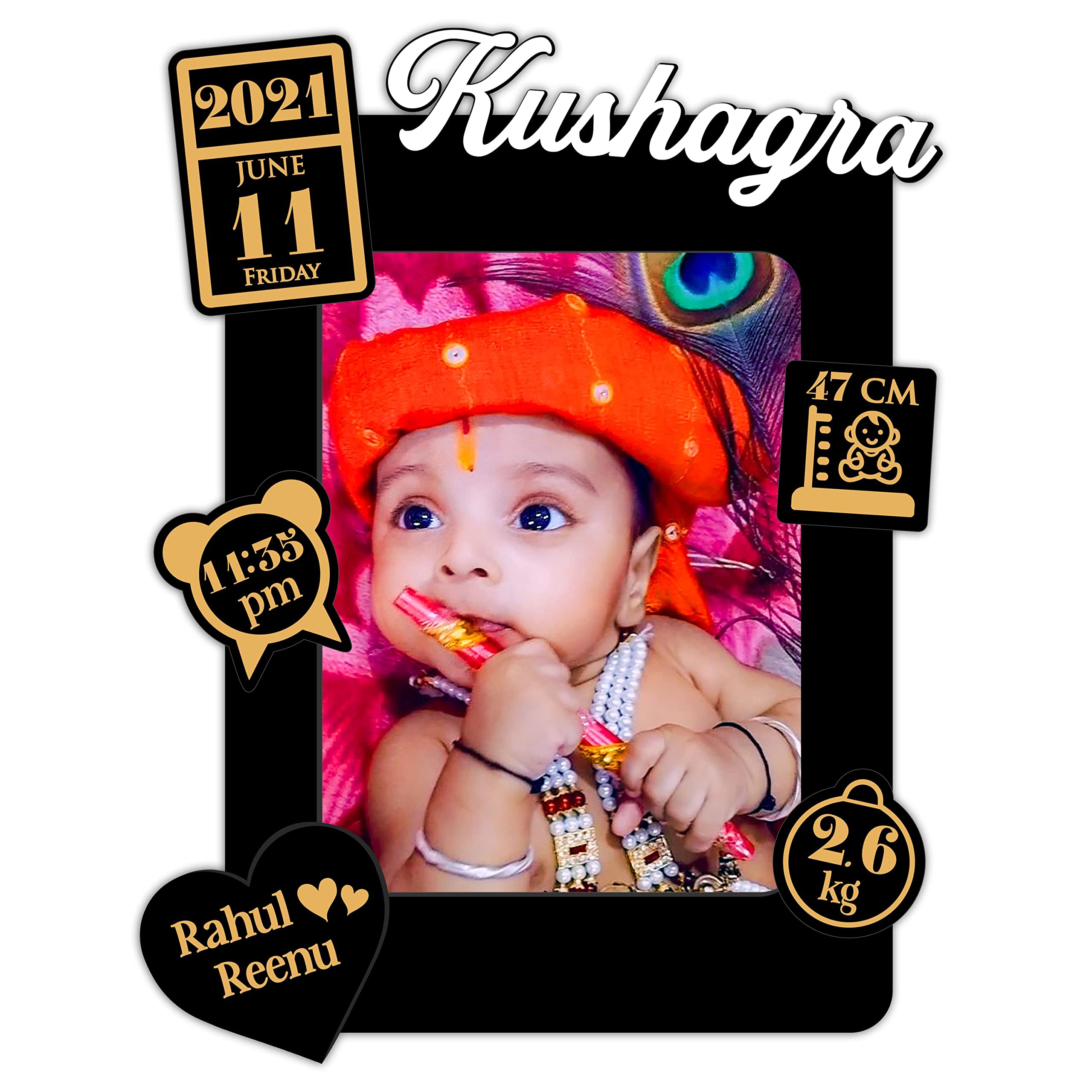 Personalized Gift for New Born Baby Photo Frame with Name Parent Names and Whole Baby's Detail-image-35