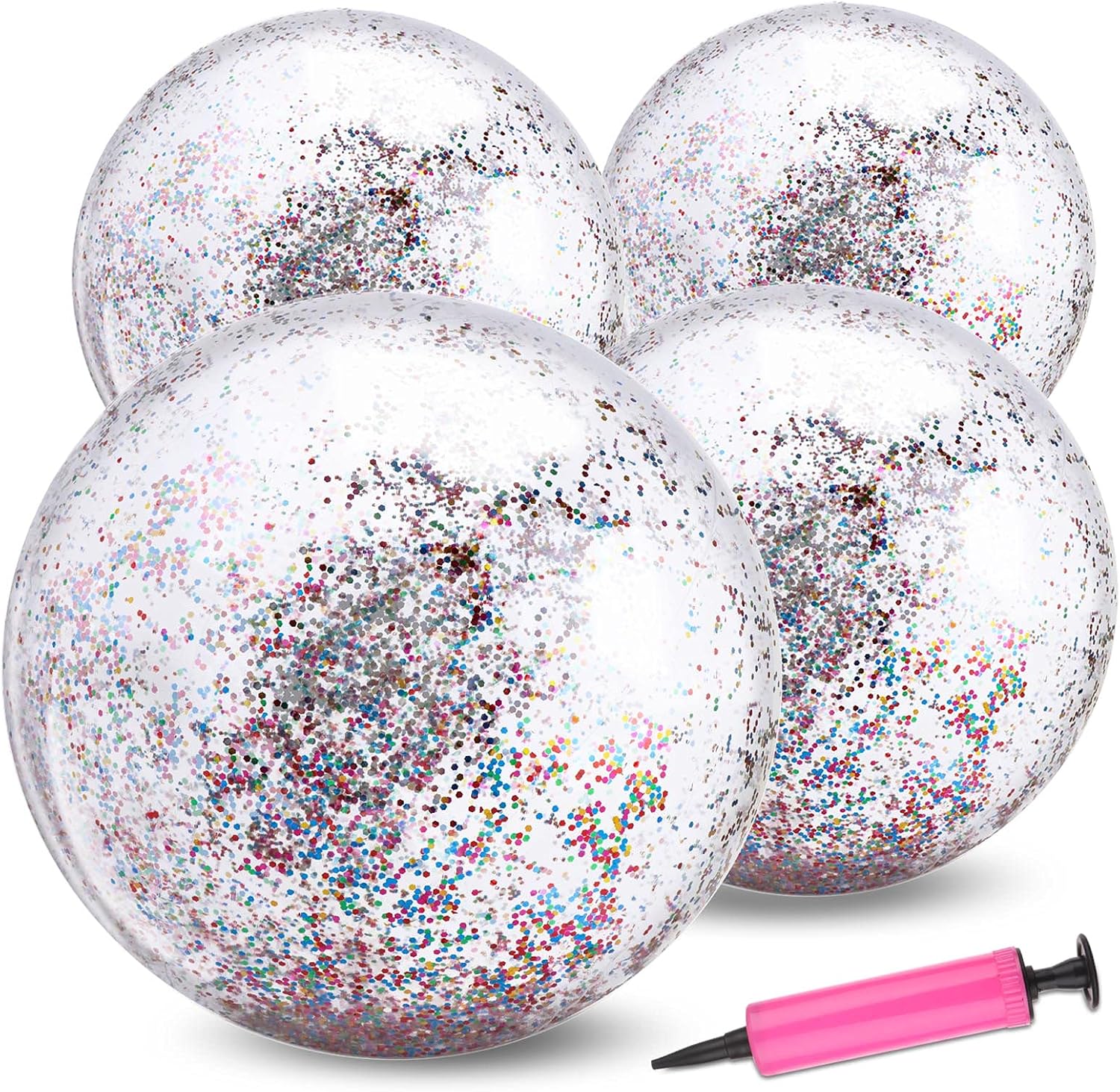 4 Pack Glitter Beach Balls Inflatable Confetti Sports Beach Balls Floatable Sequin Beachballs Jumbo Pool Toys Balls Giant Clear Beach Ball Bulk for Summer Beach Favor Water Fun Swimming Pool Party Toy : Toys & Games