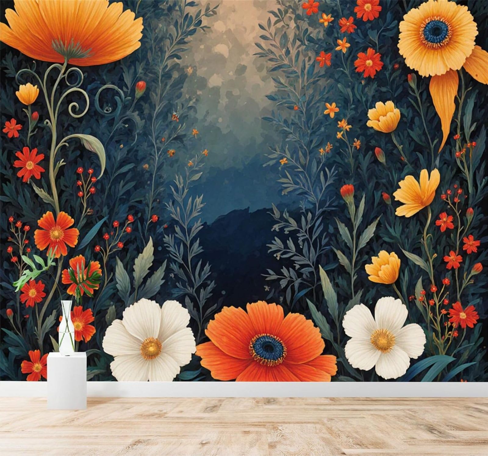 Tzxztt Colourful Wildflowers Garden Orange White Flowers Modern 3D Wallpaper Premium Textured Silk Neutral Tones Material Ideal for Living Room Bedroom-400cm×280cm