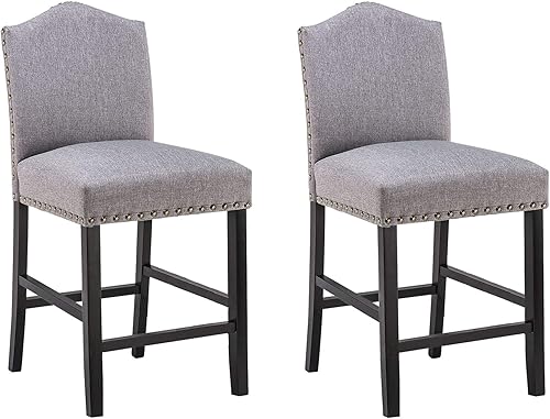 Juego de 2 y 4 taburetes de bar de 24 pulgadas de altura de mostrador para isla de cocina, taburetes de bar tapizados con ribete clavado, altura de