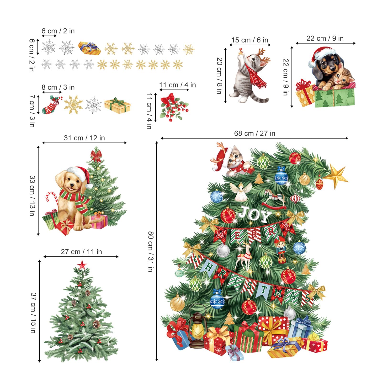wondever Large Christmas Tree Wall Stickers Evergreen Tree Christmas Dogs Cats Peel and Stick Wall Art Decals for Window Xmas Home Party - Image 4