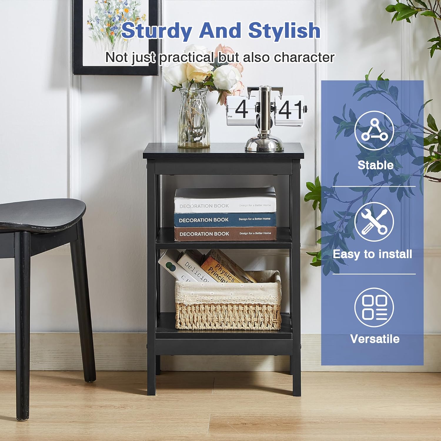 VECELO Modern Nightstands X-Design Side End Table Night Stand with Storage Shelf for Bedroom,Living Room,