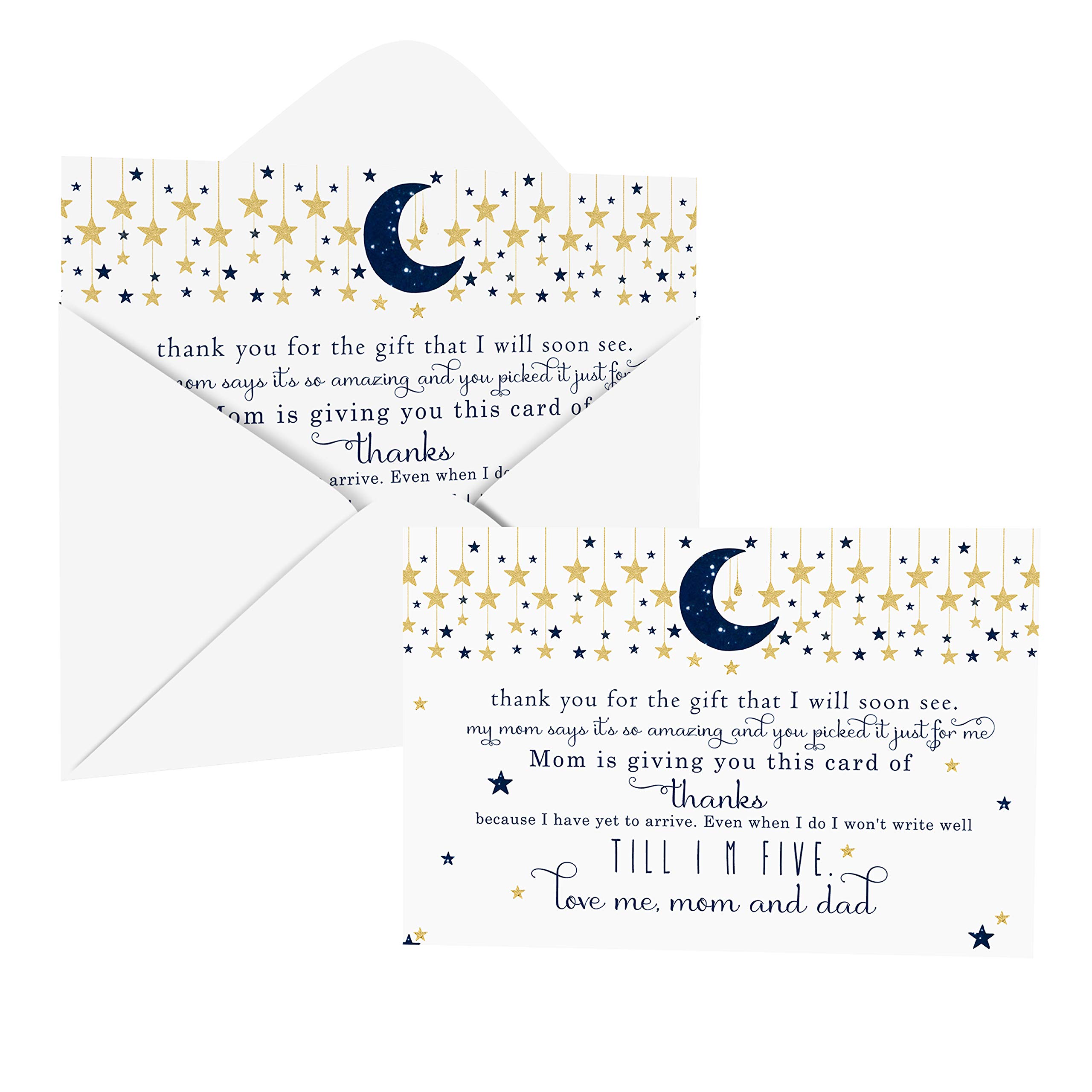Paper Clever Party Twinkle Little Star Baby Shower Thank You Cards and Envelopes (25 Pack) Boys Notecards with Note of Thanks from Babies – Celestial Navy and Gold Stationery Set 4x6