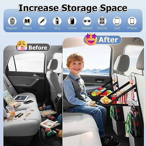 Miniatura 7 de KaiCross Organizador de asiento trasero de automóvil con soporte para mesa, 10 bolsillos de almacenamiento, organizador de asiento trasero de