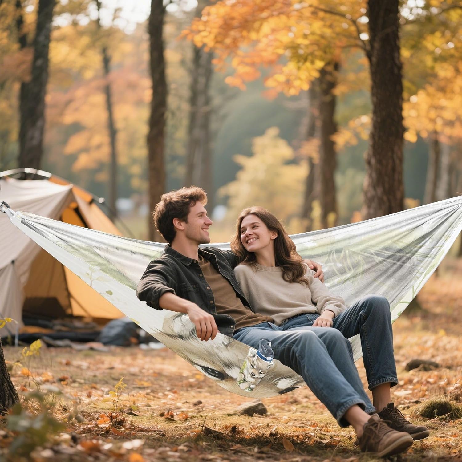 ALAZA Cute Wolf Baby Camping Hammocks Single or 2 Person 500 lbs Portable Parachute Travel Hammock w/Tree Straps for Hiking Backpacking Indoor Outdoor
