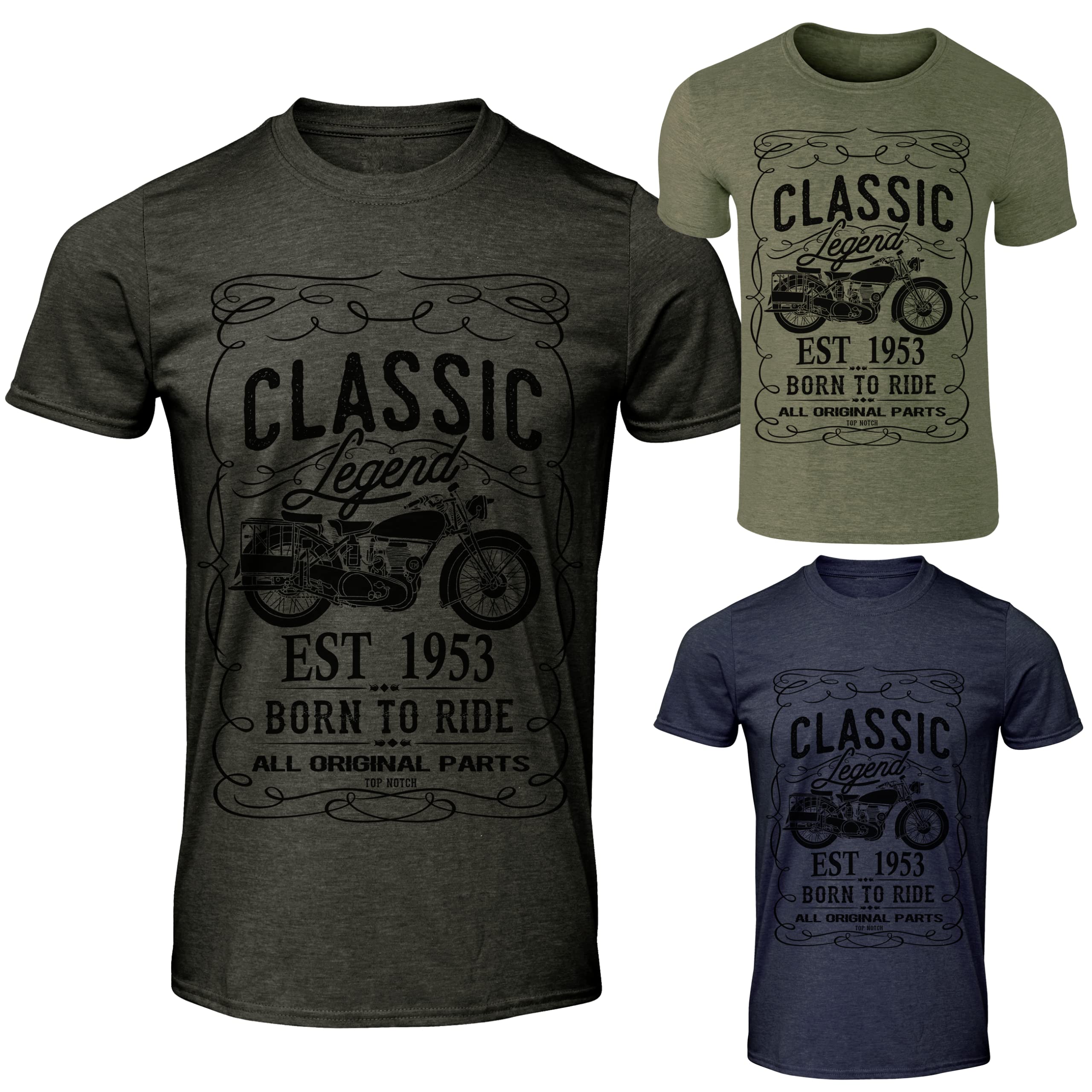Generic70th Birthday gift, Biker, Motorbike, Motorcycle,70 th Birthday t shirt T, Free P&P, EST 1953, Classic Legend Born to Ride,present gift (L, Millitary Green)