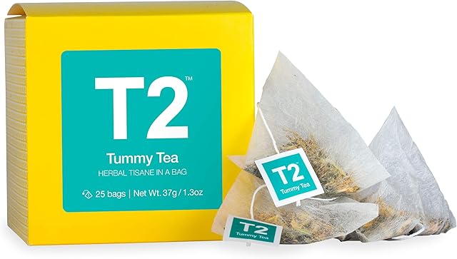 T2 Tea - Tummy Tea, Herbal Tisane 25 Tea Bags in a Box, Peppermint & Liquorice Flavoured Herbal Tea, 37g