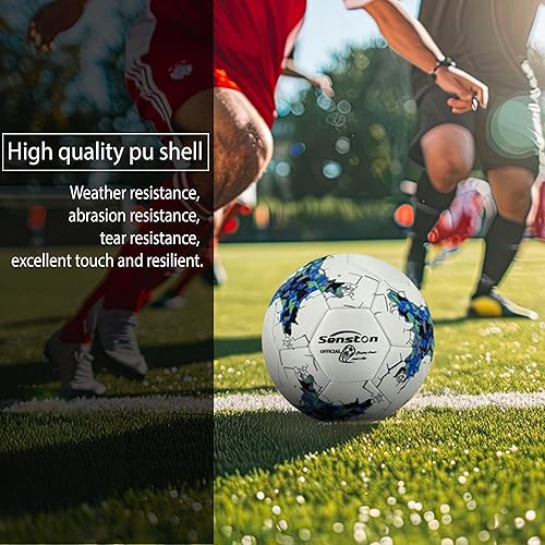 Miniatura 4 de Senston Balón de fútbol tamaño 5, peso oficial del partido, jugadores de fútbol jóvenes y adultos, bomba de aire incluida
