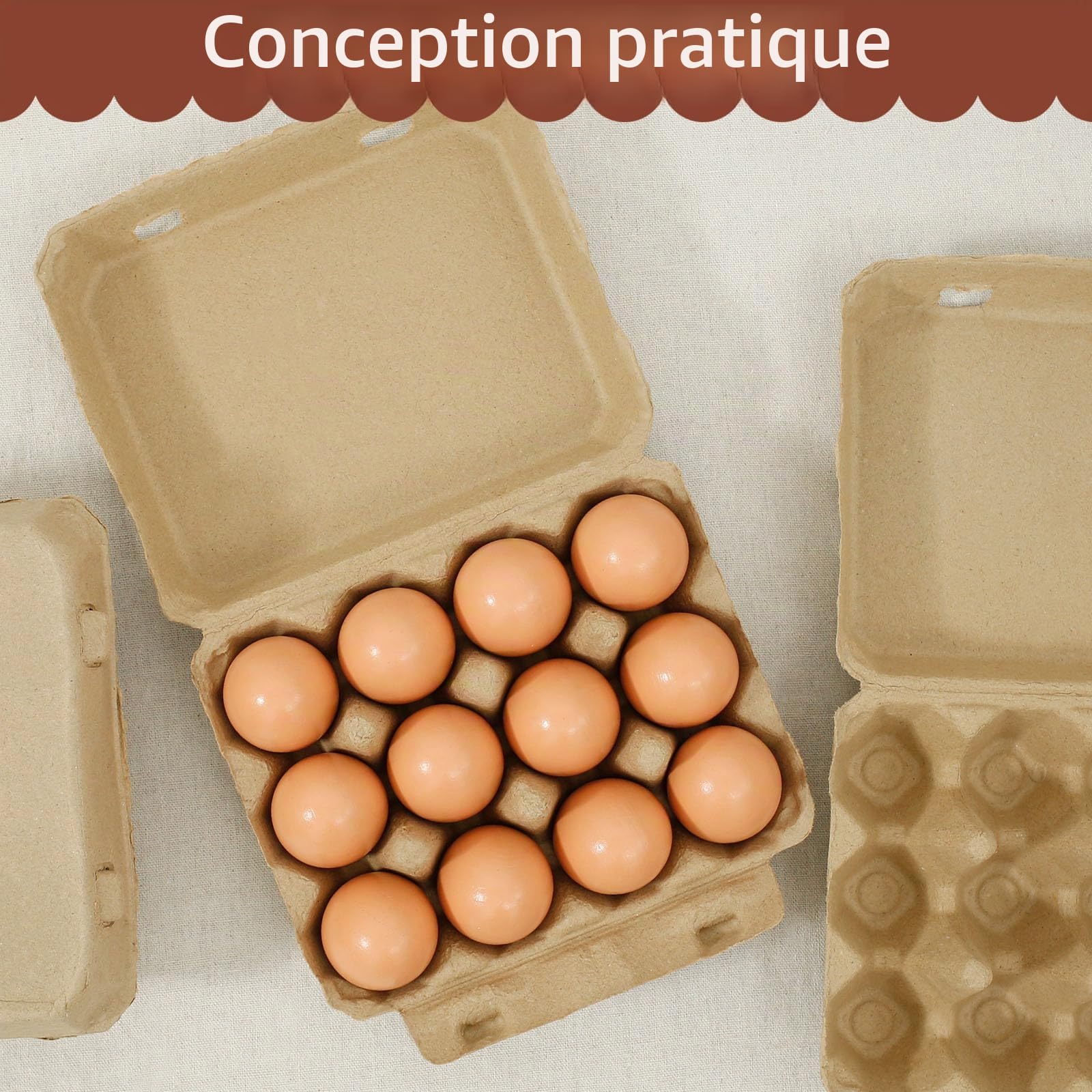 Lot de 30 cartons à œufs pour 12 œufs – Boîtes à œufs en carton réutilisables, empilables 7,6 x 10,2 cm, plateaux pour œufs en pâte à papier pour la ferme, le marché et la maison