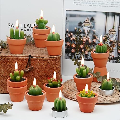 Miniatura 2 de Velas de té de cactus con soporte para macetas de terracota, suculentas decoraciones de recuerdos de baby shower, delicadas velas decorativas para