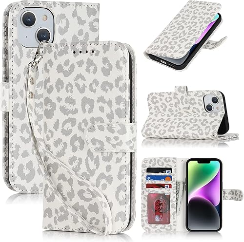 iCoverCase Funda para iPhone 1413 con tarjetero y funda tipo cartera para iPhone 1413 para mujeres y hombres, con correa para la muñeca, funda