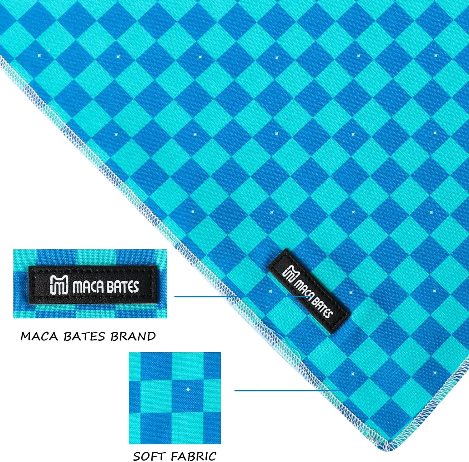 Maca Bates Checkered Blue Dog Plaid Bandana Triangle Grid Scarf Summer Handkerchief Soft Cotton Adjustable Puppy Bandanas for Small Large Boy Male Pet image 2