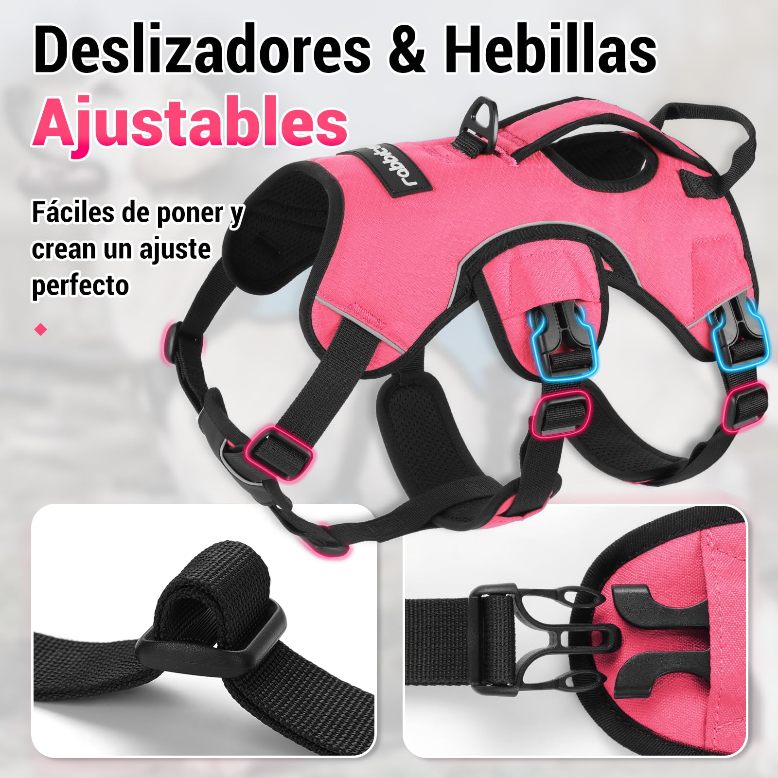 rabbitgoo Arnes Antitirones Perro Grande Mediano Ajustable con Manija de Espalda, Chaleco Acolchado Arnés para Perro Coche Lineas Reflecantes Paseo Fácil para Entrenamiento Tamaño Rosa S