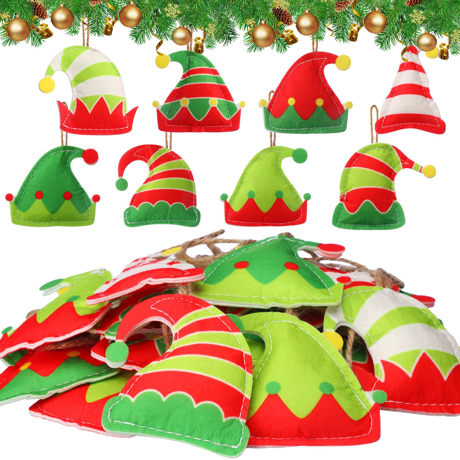 Mindsoft 24 Pcs Christmas Felt Ornaments Nutcracker Xmas Tree,Elf Hat | Tree Hangings for Holiday, 8 Sweater Designs with Snowman Reindeer, Xmas Party Gifts, Festive Home Decor and Celebration
