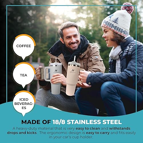 Miniatura 5 de HELCIUM - Vaso Quencher de viaje con tapa y pajilla, práctico vaso con asa para agua, café, té, jugo, vaso caliente y frío de 40 onzas con asa,