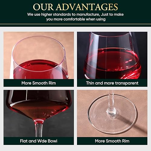 Miniatura 7 de JYB&XY Juego de 4 copas de vino tinto sopladas a mano estilo italiano Burdeos de 22 onzas, cristalería soplada transparente sin plomo de alta