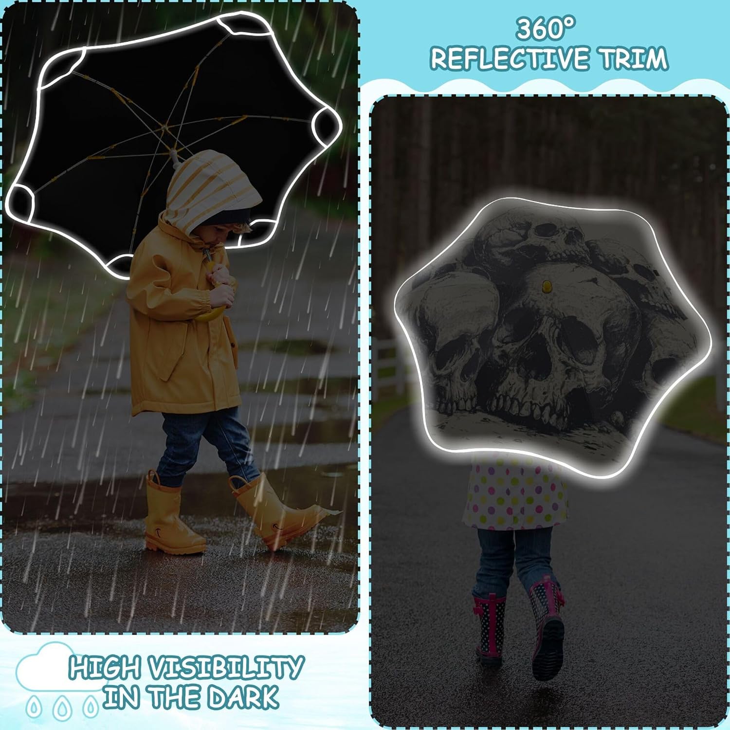 ALAZA Skull Head Vintage Kids Umbrella for Girls Boys Toddler Children Rain & Sun Umbrella