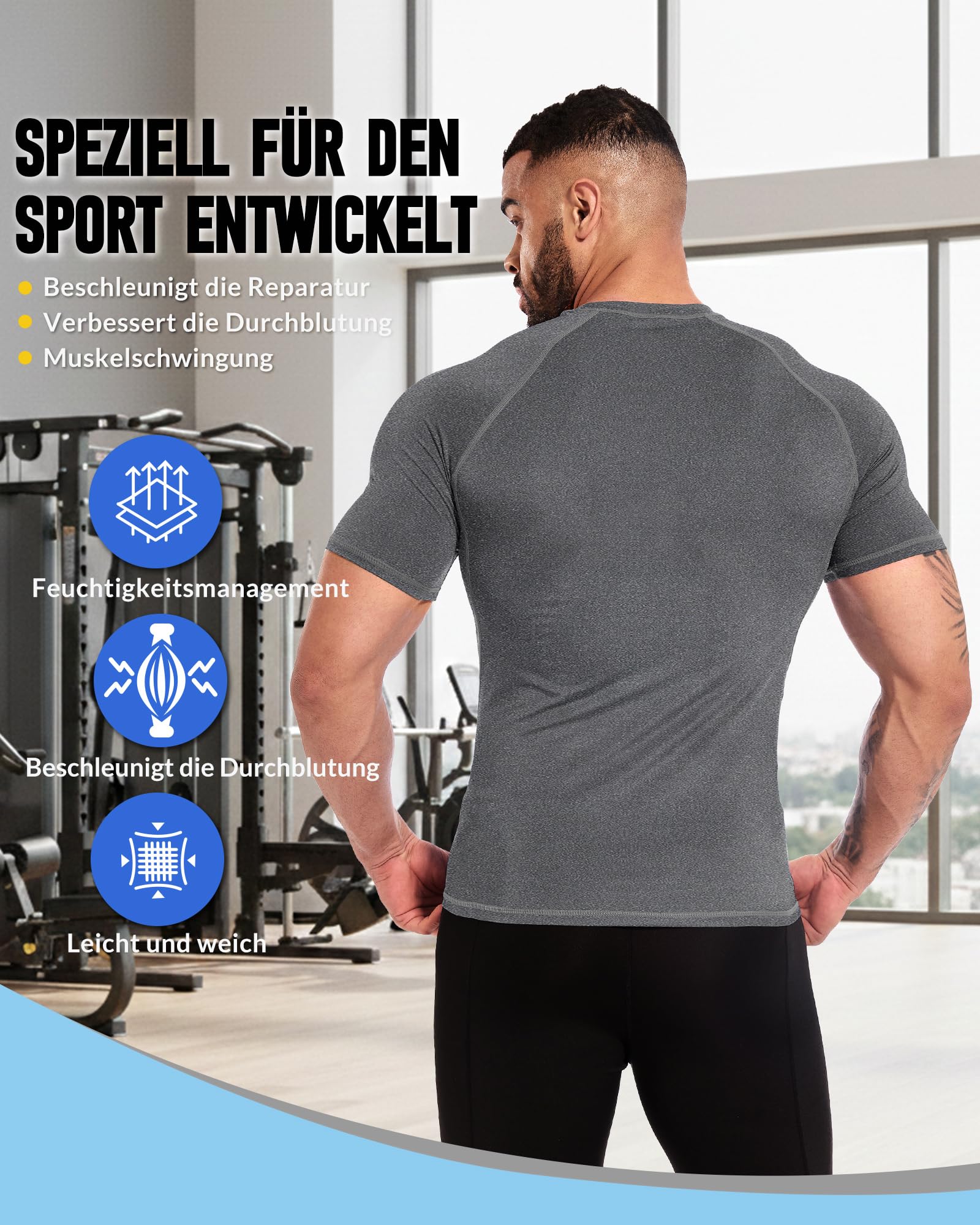MEETYOO Lot de 2 ou 3–Maillot de compression homme,T-shirt technique homme–Respirant, évacue l'humidité,séchage rapide,idéal pour le sport,la natation et un usage quotidien