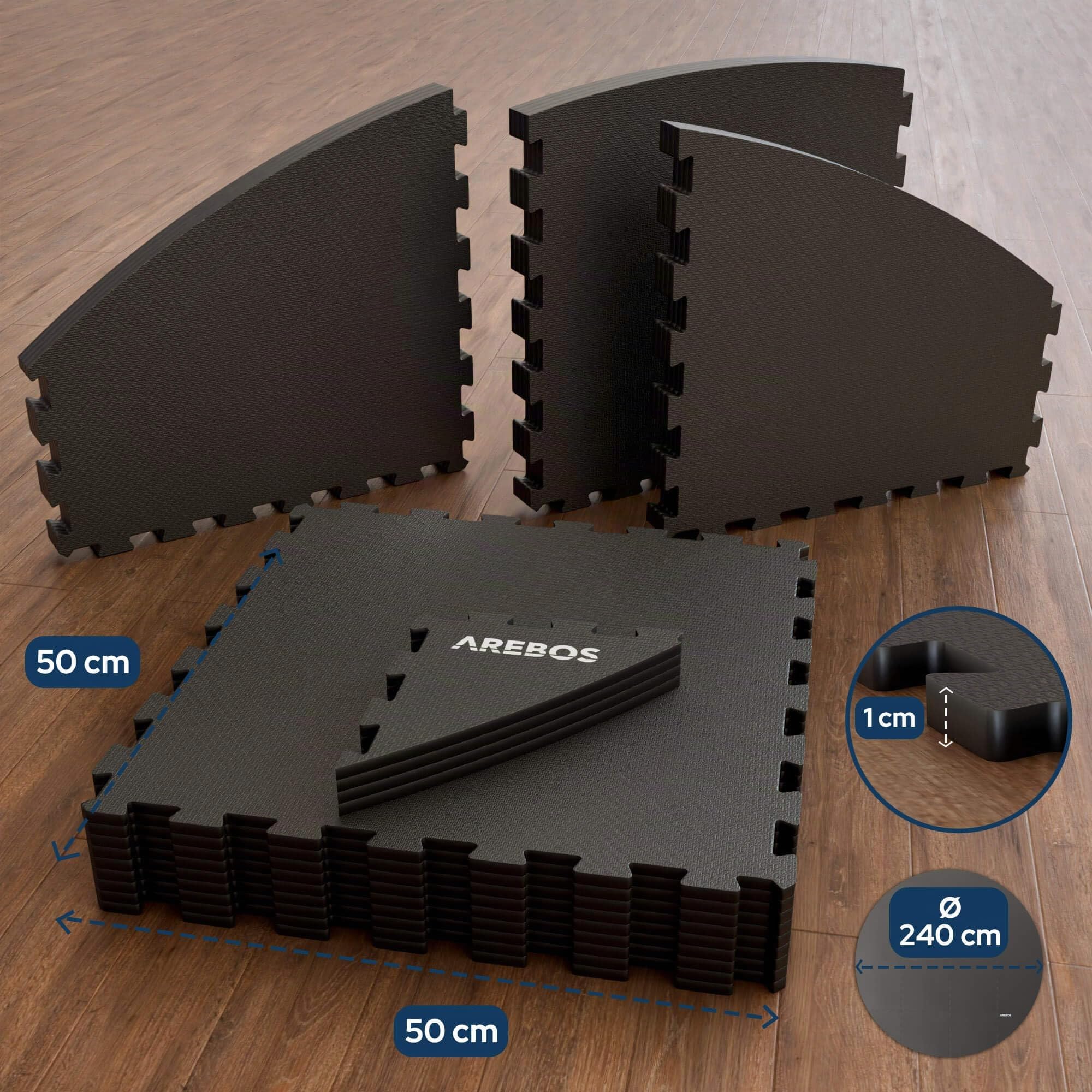 AREBOS Tappetino Protettivo per Piscina e Spa Ø 240 cm | Tappeto Eva Puzzle Rotondo per Vasca idromassaggio | Isolante e Antiscivolo | per Spa gonfiabili da Esterno