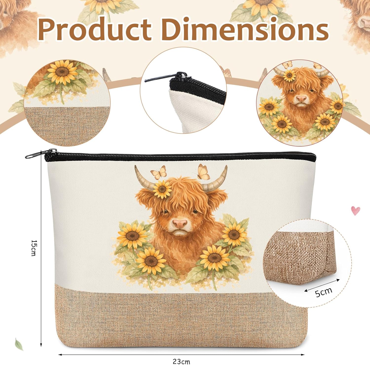 Sadnyy 6pcs Highland Cow Gift Sets for Women Highland Cow Unique Gift Set with Novelty Socks Makeup Bag Keychain Notebook Tote Bag and Pen for Mom Animal Lover Birthday Gifts