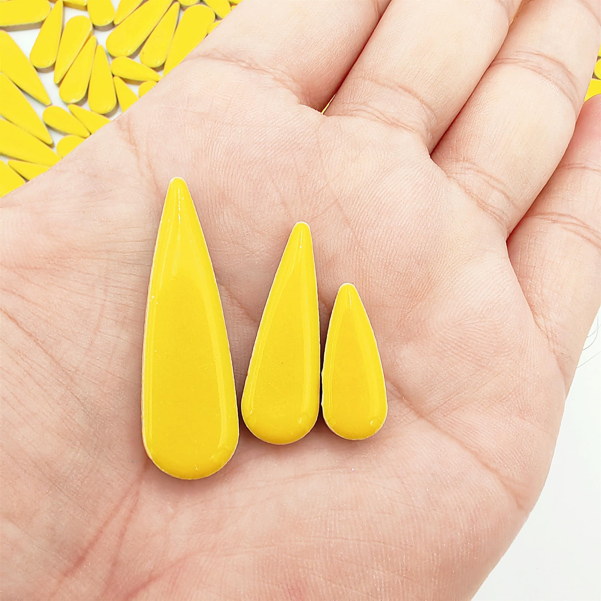 500g Water Drop Petal Leaves Ceramic Mosaic Tiles for DIY Crafts,Teardrop Shaped Ceramic Mosaic Pieces for Photo Frames,Cups,Flower Pots,Fish Tank,Vases,Make Stepping Stones (Yellow) - Image 3