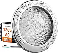 SURAIELEC 10-Inch 120V LED Inground Pool Light, 5000 Lumens Cool White, 50W (500W Equivalent), Fits Pentair Hayward Jandy Niches, 50FT Cord