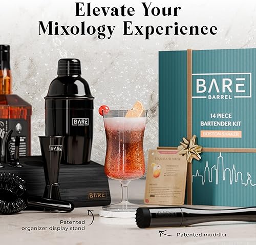 Miniatura 8 de BARE BARREL Mixology Bartender Kit Bar Set  Juego de coctelera de 14 piezas  Herramientas de mezcla Pro Barware para el hogar  Incluye 35 tarjetas