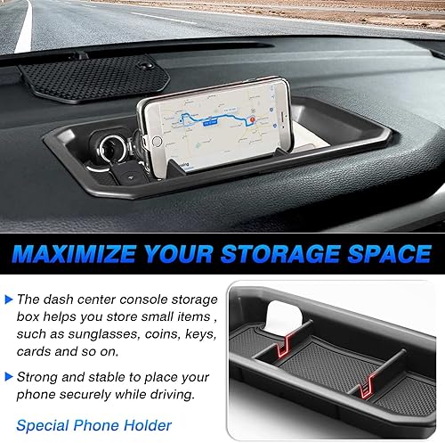 Miniatura 5 de FIILINES Compatible con el organizador de consola central de tablero 2022 2023 2024 Toyota Tundra Dash caja de almacenamiento para teléfono celular,