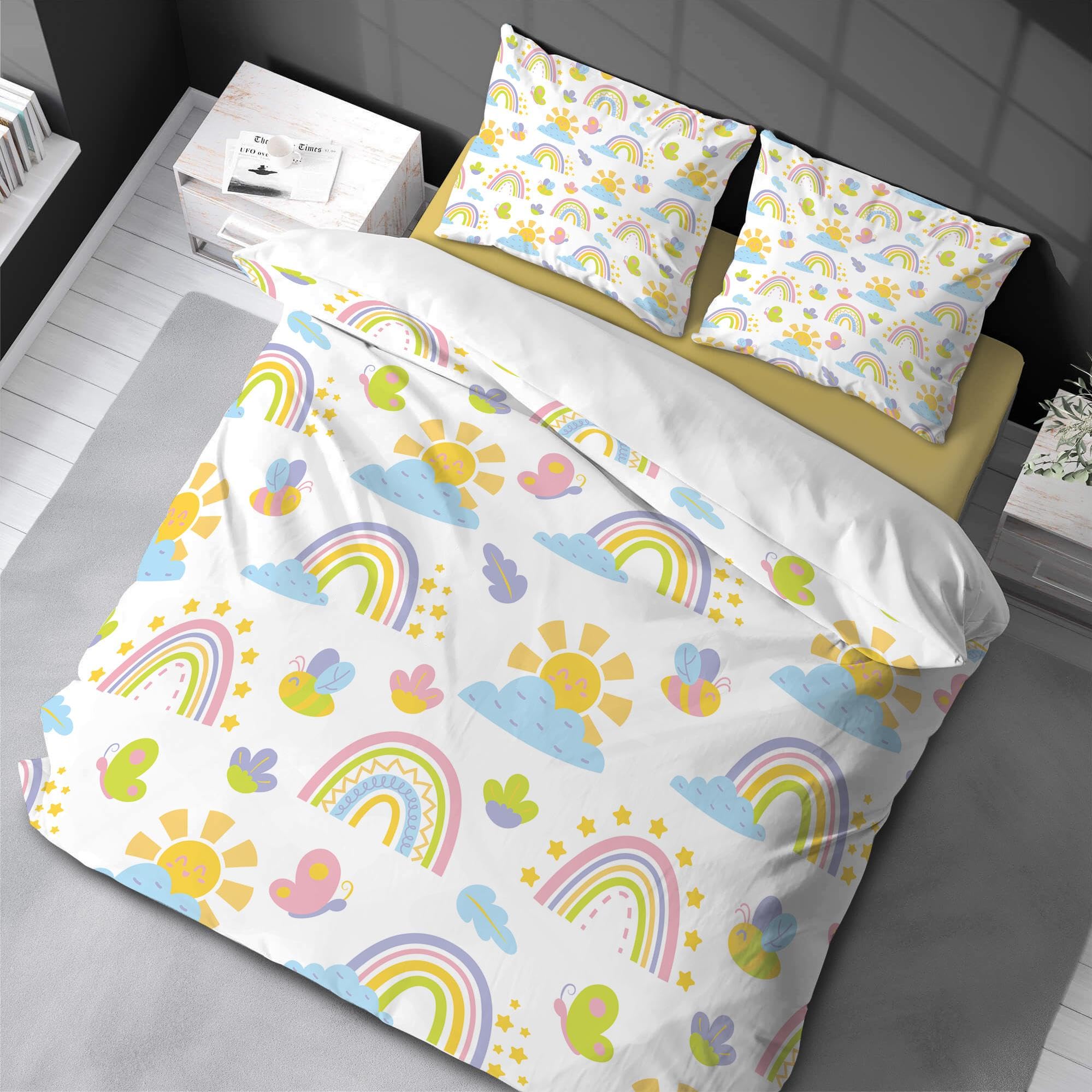 Housse de couette King Size arc-en-ciel 220x260 avec taies