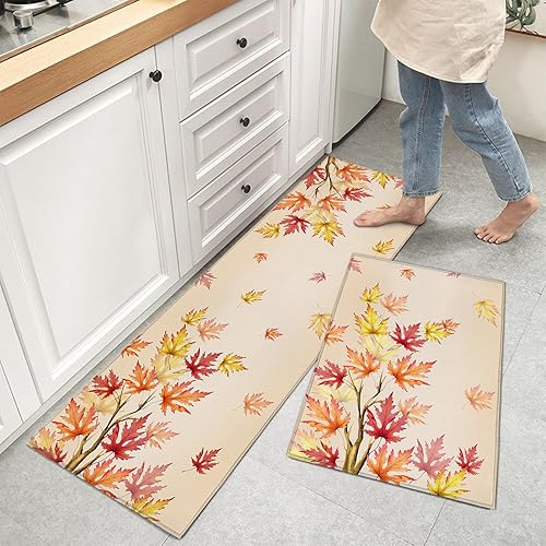 Miniatura 120 de Alfombras de cocina de Acción de Gracias, absorbentes, antideslizantes, para piso, diseño de hojas de otoño y calabaza, retro, alfombra y tapetes