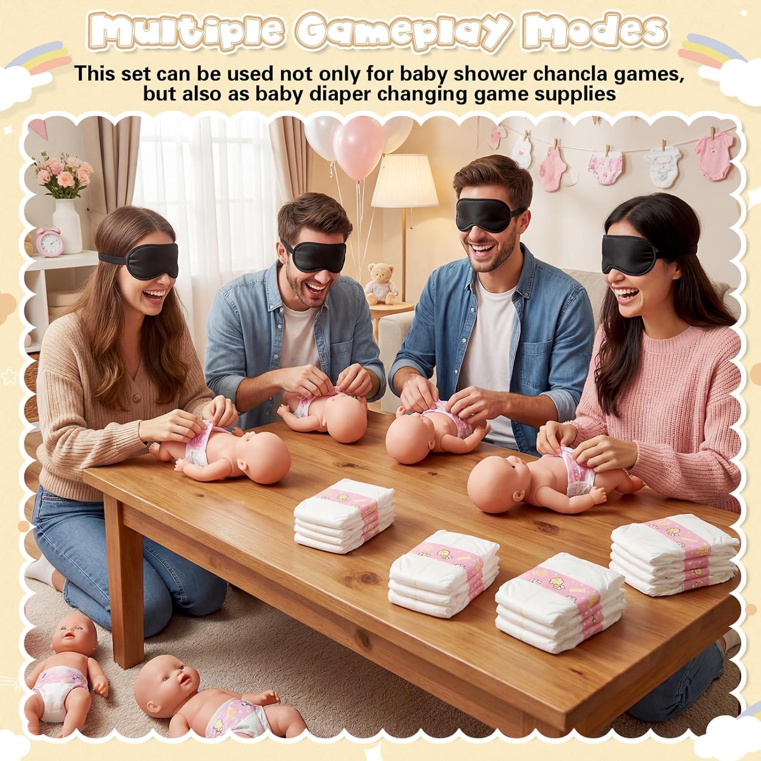 Shappy 8 Sets Funny Baby Shower Chancla Game Activities Baby Shower Diaper Changing Games Blindfold Flip Flops Organza Bags How to Throw the Chancla at Dolls Babies Showers Game Gender Reveal