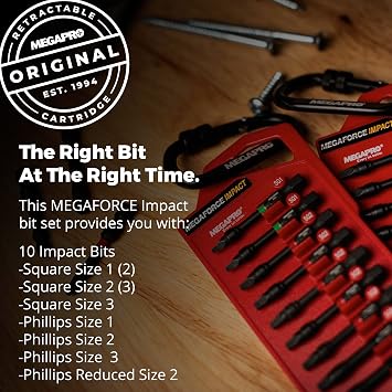 MEGAPRO Megaforce Impact Bits | Specially Modified S2 Steel | Magnetic Pickup | Black Oxide Finish ((Assorted Phillips/Square))