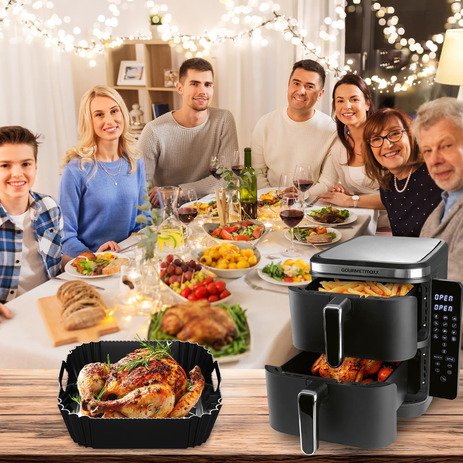 2Pcs Airfryer Silikonform Heißluftfritteuse Zubehör für Gourmetmaxx Heißluft -fritteuse 2x 3,5L, Air Fryer Silikon Einsatz für gourmetmaxx heißluftfritteuse, Wiederverwendbare Airfryer Zubehör (BLACK 2Pcs Airfryer Silikonform Heißluftfritteuse Zubehör für Gourmetmaxx Heißluft -fritteuse 2x 3,5L, Air Fryer Silikon Einsatz für gourmetmaxx heißluftfritteuse, Wiederverwendbare Airfryer Zubehör (BLACK