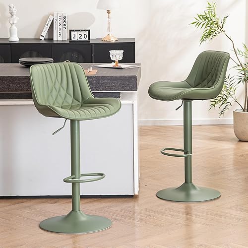 Miniatura 25 de YOUTASTE Bar Stools Set of 2, Adjustable Swivel Counter Height Barstools with Back, All Grey Faux Leather Upholstered Bar Chairs with Metal Base,