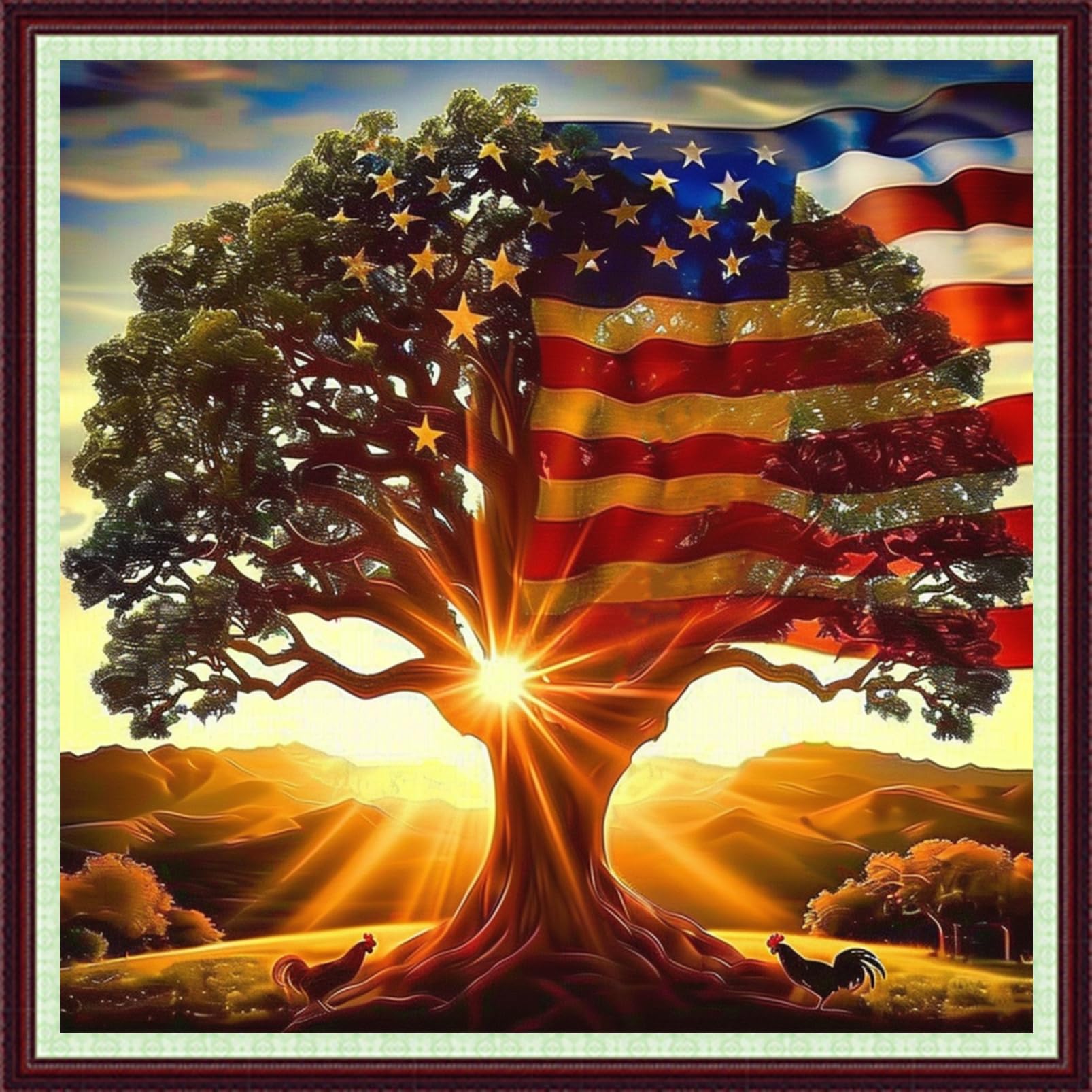 Dooxvey Cross Stitch Kits for Adults Beginners,Full Range of Cross-Stitch Stamped Kits Needlepoint Kits for Beginners Embroidery Kits 11CT Cross Stitch Patterns-National Flag Trees 18x18 inch