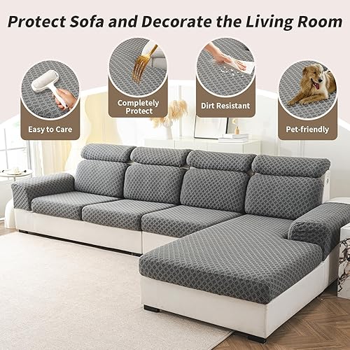 Miniatura 5 de Fundas de sofá para sofá seccional, funda elástica en forma de L, fundas de sofá seccional, lavables con fundas para diván, fundas de sofá para