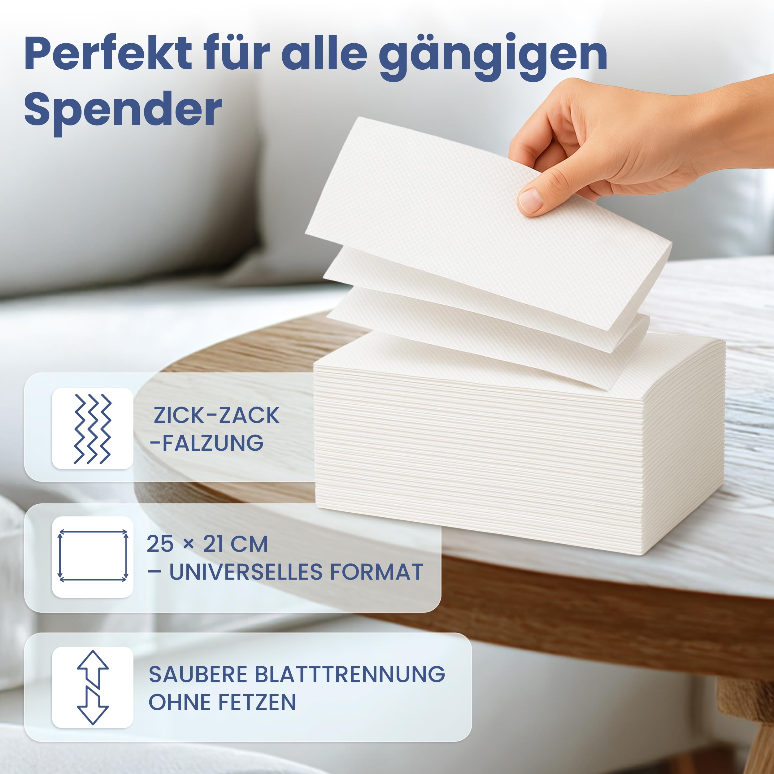 4.000 Papierhandtücher | 2-lagig | ZZ-Falz Falthandtücher | weiße Recycling Papiertücher, 25×21 cm | weiche & saugfähige Einweg Handtücher für Spender