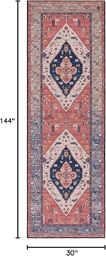 Miniatura 10 de SAFAVIEH Tucson Collection - Alfombra de pasillo, 2 pies 6 pulgadas x 8 pies, diseño de medallón persa, no desprende pelusa, lavable a máquina y