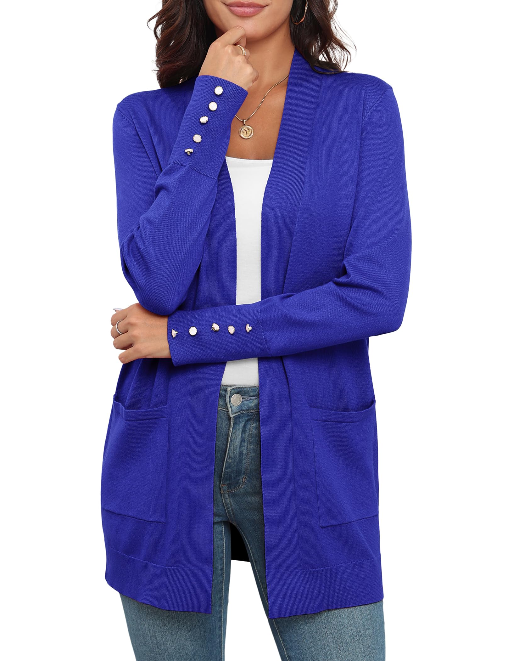 VIISHOW Women Cardigan Sweater Lightweight Open Front Long Sleeve Soft Fine Knit Casual Trendy Kimono Cardigans with Pockets