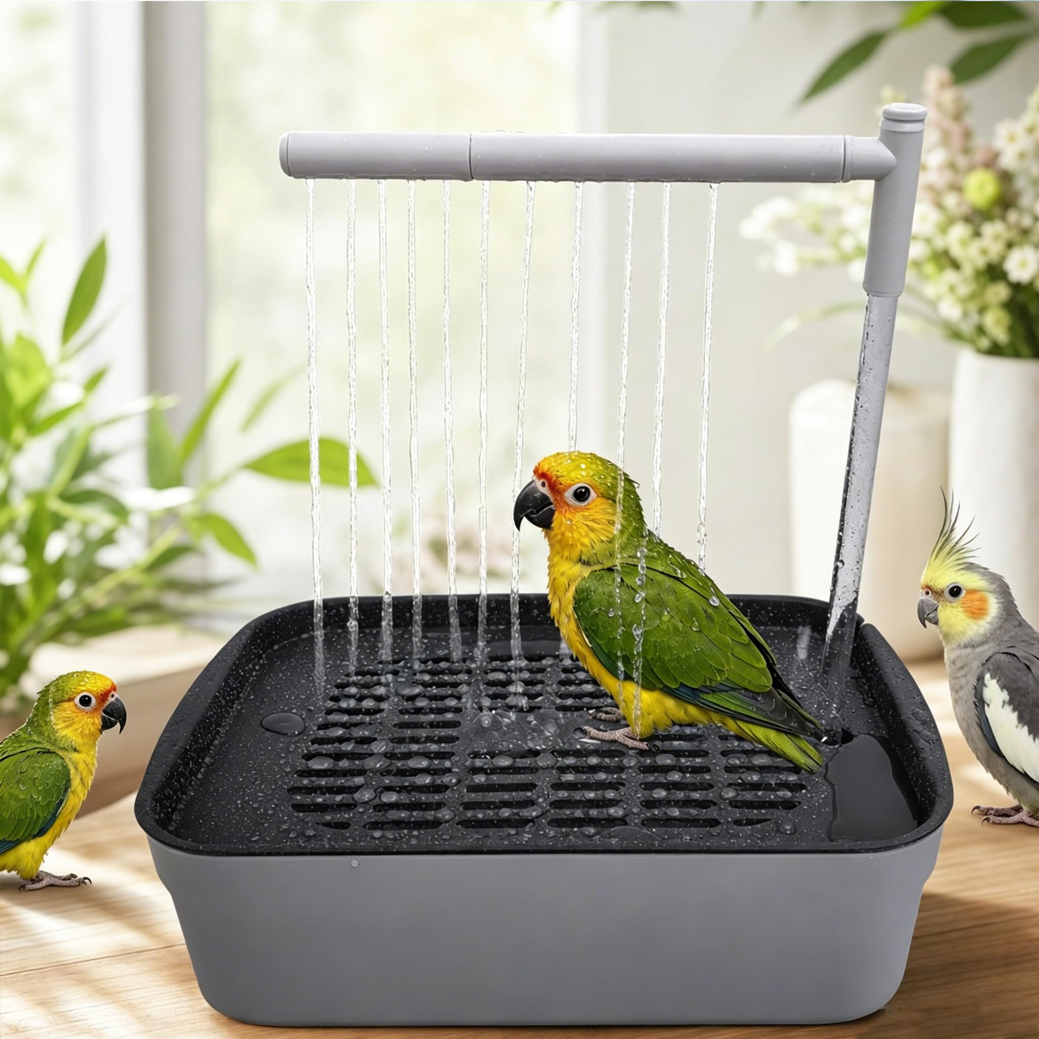 Parrot Bathtub, Automatic Bird Shower Bath Tub Fountain for Cage, USB Rechargeable Hanging Wall Mounted Pet Bathtub, Pet Supplies Bathing Accessories for Parakeet, Cockatiel, Parrot (L 1pcs)