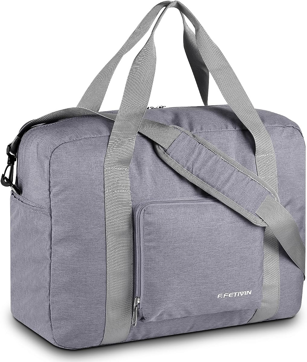 For Spirit Airlines Personal Item Bag 18x14x8 Foldable Travel Duffel Bag Underseat Carry-on Luggage for Women and men 30L(Grey)