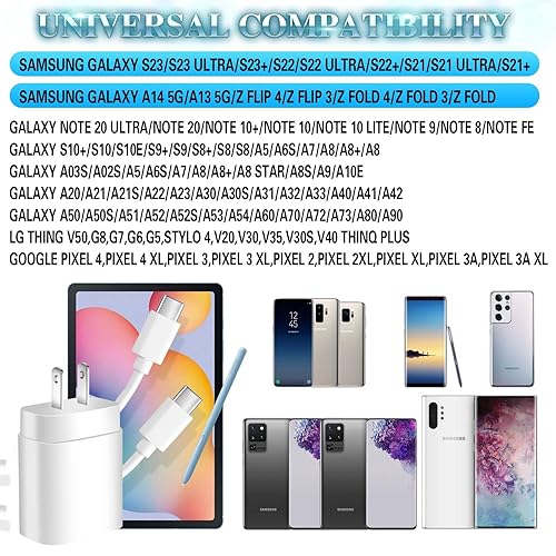 Miniatura 3 de Cargador súper rápido Samsung, bloque de carga rápida Samsung, paquete de 2 cargadores de pared USB C Samsung de 25 W, cable USBC rápido de 3 m para